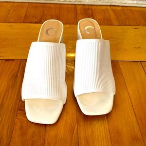 White open toe mules